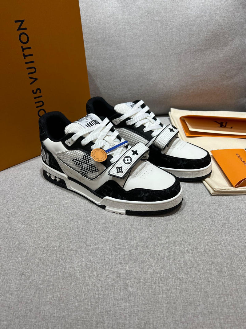 LV Trainer Low Velcro Strap Monogram Denim Black White