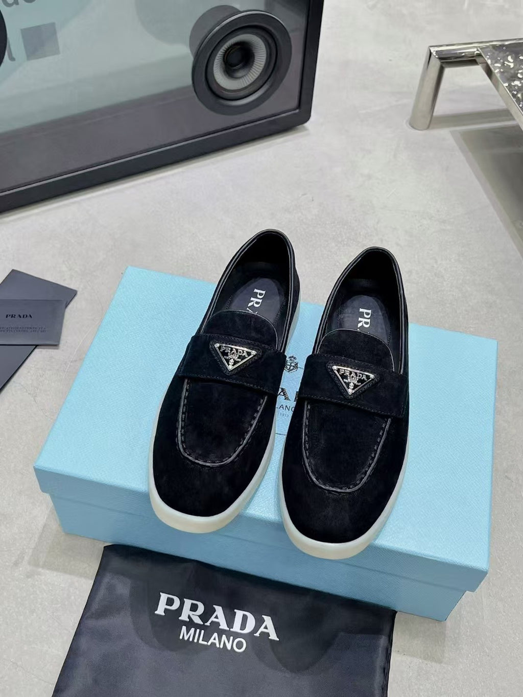 Prada Suede Loafers Black