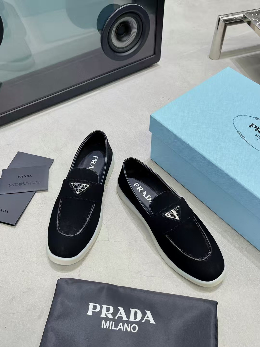 Prada Suede Loafers Black