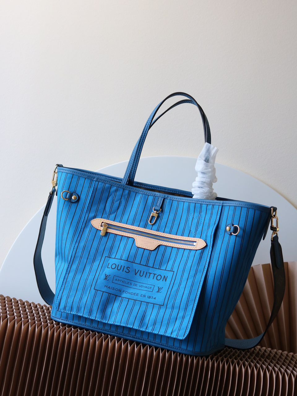 Lv Neverfull Bandoulière Inside Out MM Gaston Blue