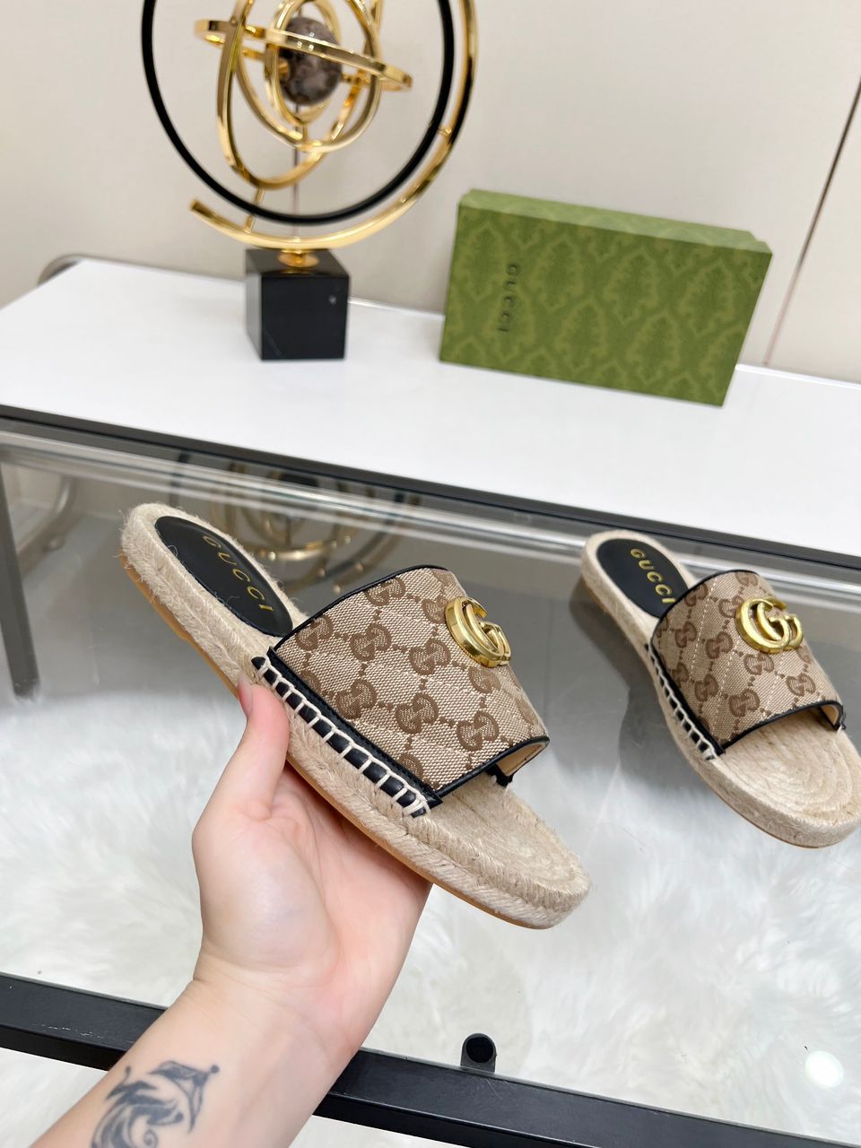 Slide Gucci Espadrille Matelasse GG Marmont