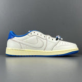 Fragment x Travis Scott x Air Jordan 1 Low OG SP Sail Military Blue.