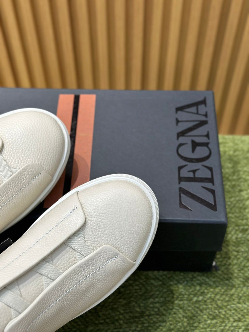 ZEGNA White Deerskin Triple Stitch™ Sneakers
