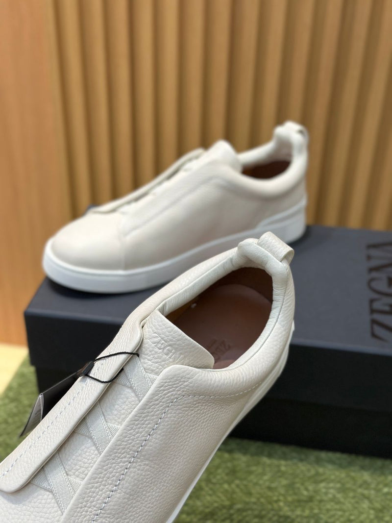 ZEGNA White Deerskin Triple Stitch™ Sneakers