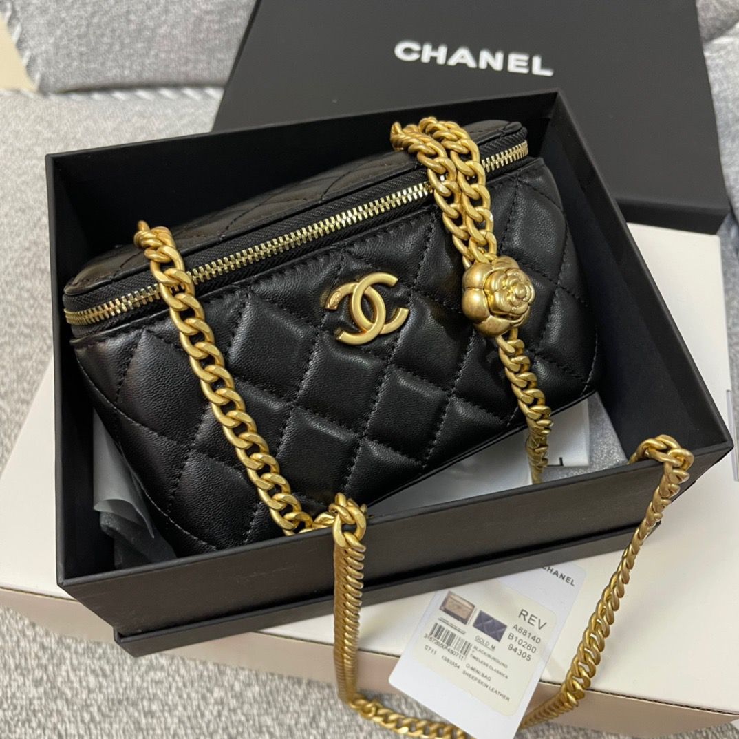 Chanel Top Handle Vanity Case black red