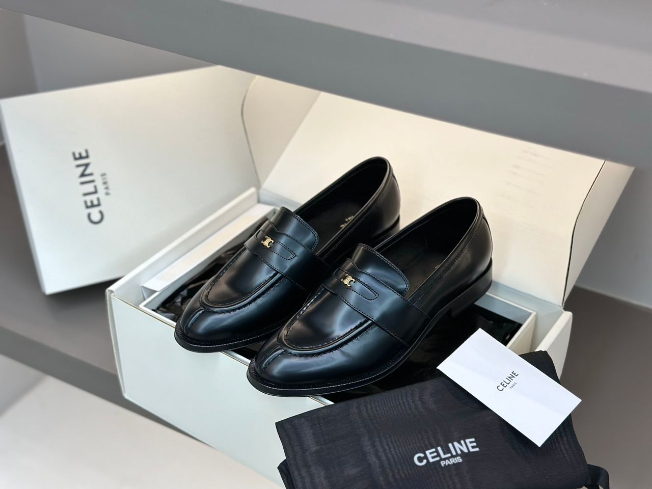Celine Margaret Loafer with Triomphe Chain in Polished Bull