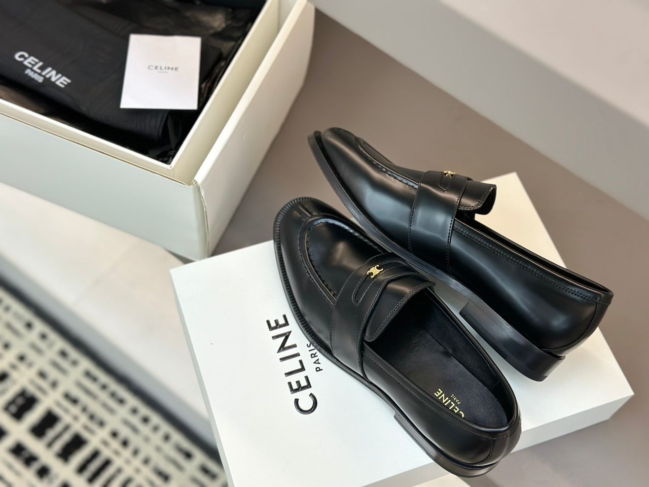 Celine Margaret Loafer with Triomphe Chain in Polished Bull
