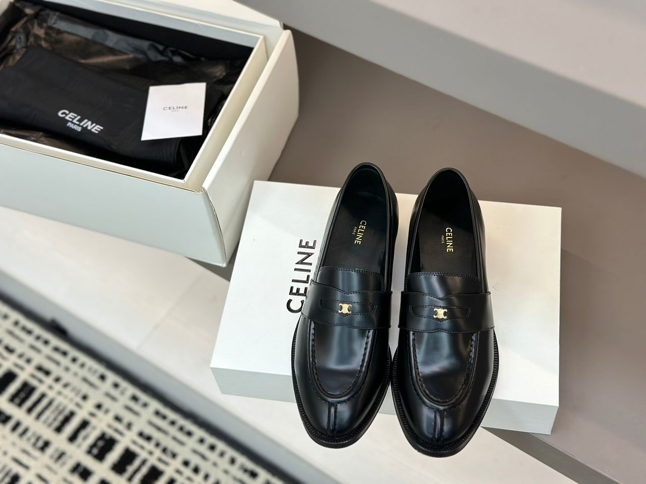 Celine Margaret Loafer with Triomphe Chain in Polished Bull