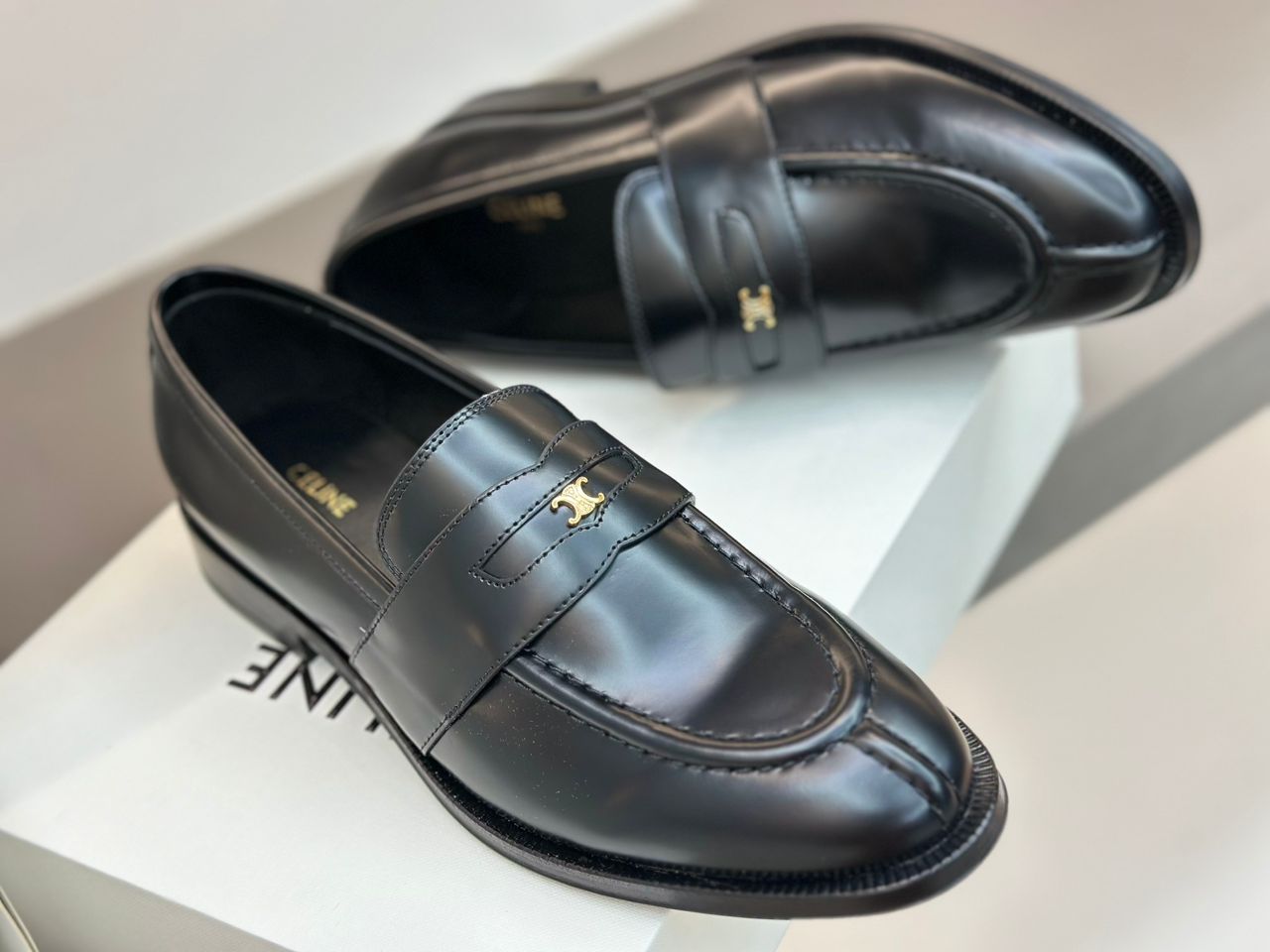 Celine Margaret Loafer with Triomphe Chain in Polished Bull