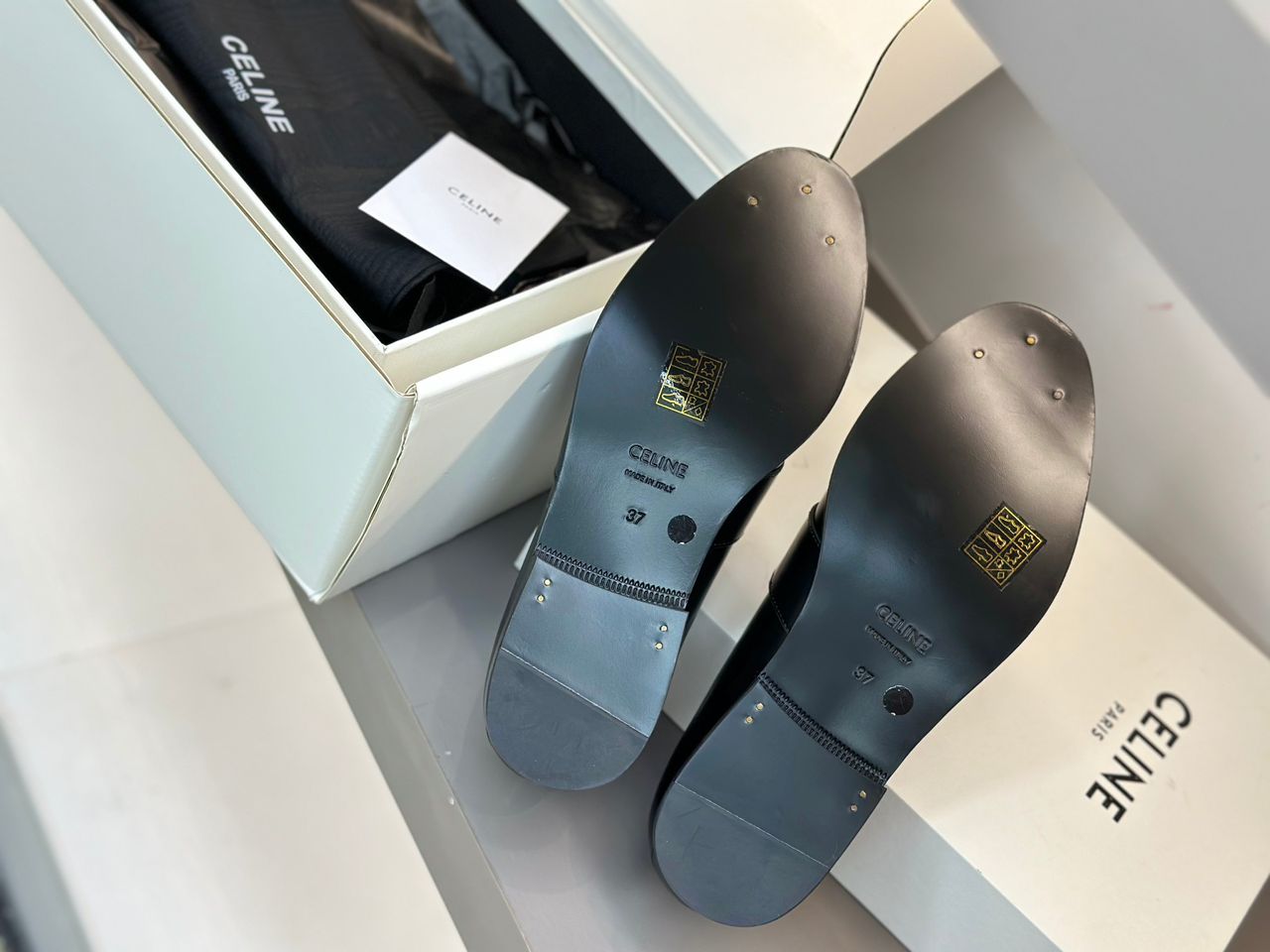 Celine Margaret Loafer with Triomphe Chain in Polished Bull