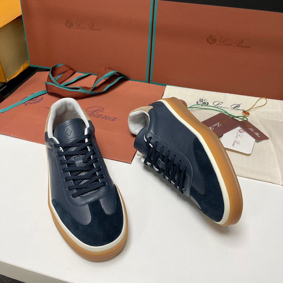 Loro Piana Tennis Walk Sneakers Black Leather