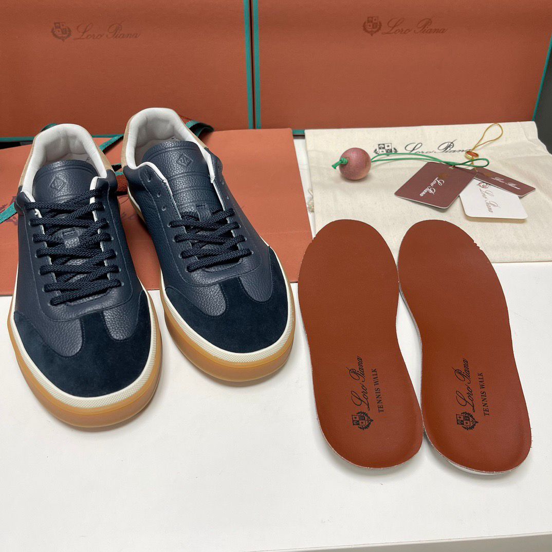 Loro Piana Tennis Walk Sneakers Black Leather