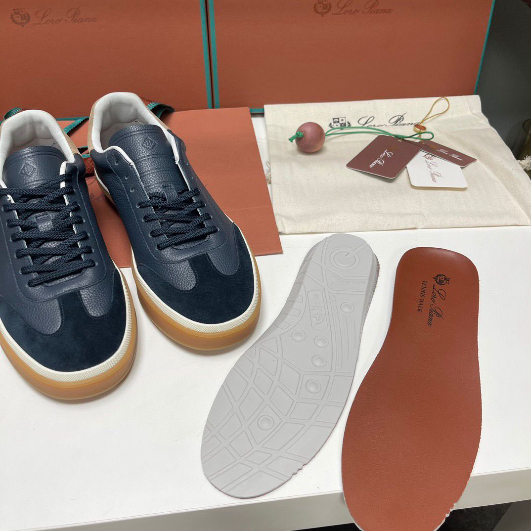 Loro Piana Tennis Walk Sneakers Black Leather