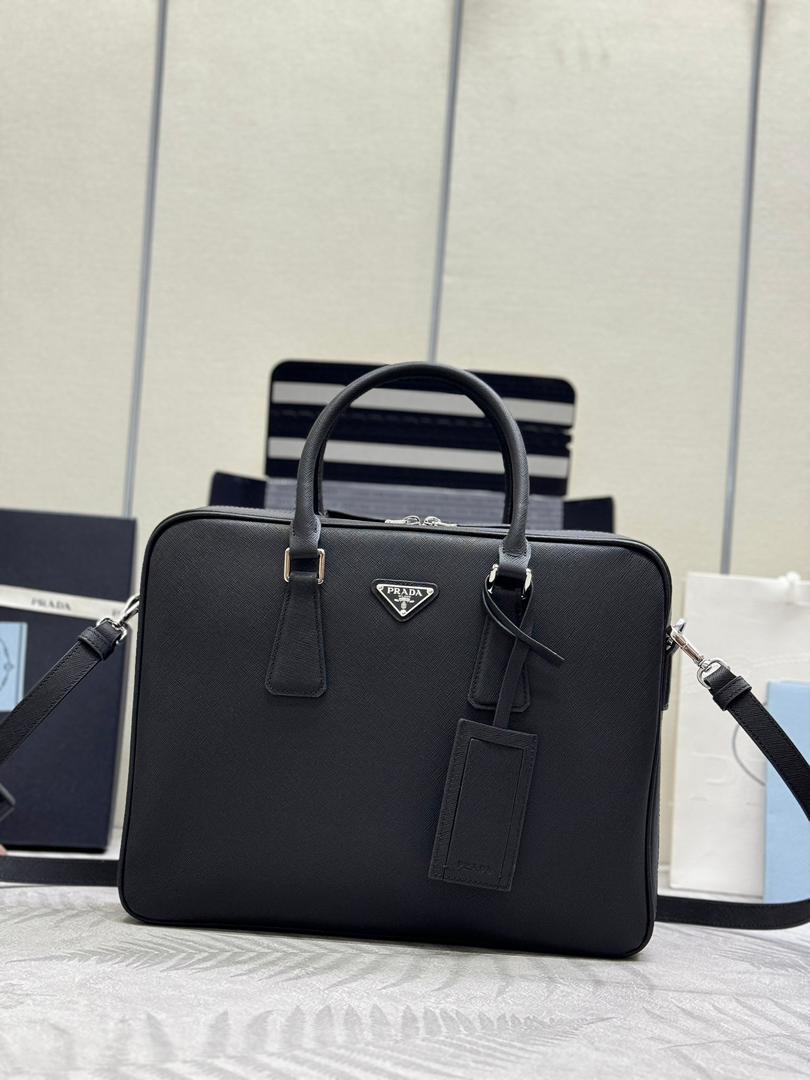 Prada Saffiano Leather Briefcase Black