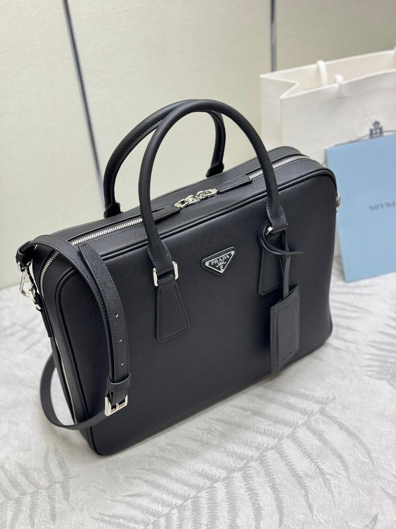 Prada Saffiano Leather Briefcase Black