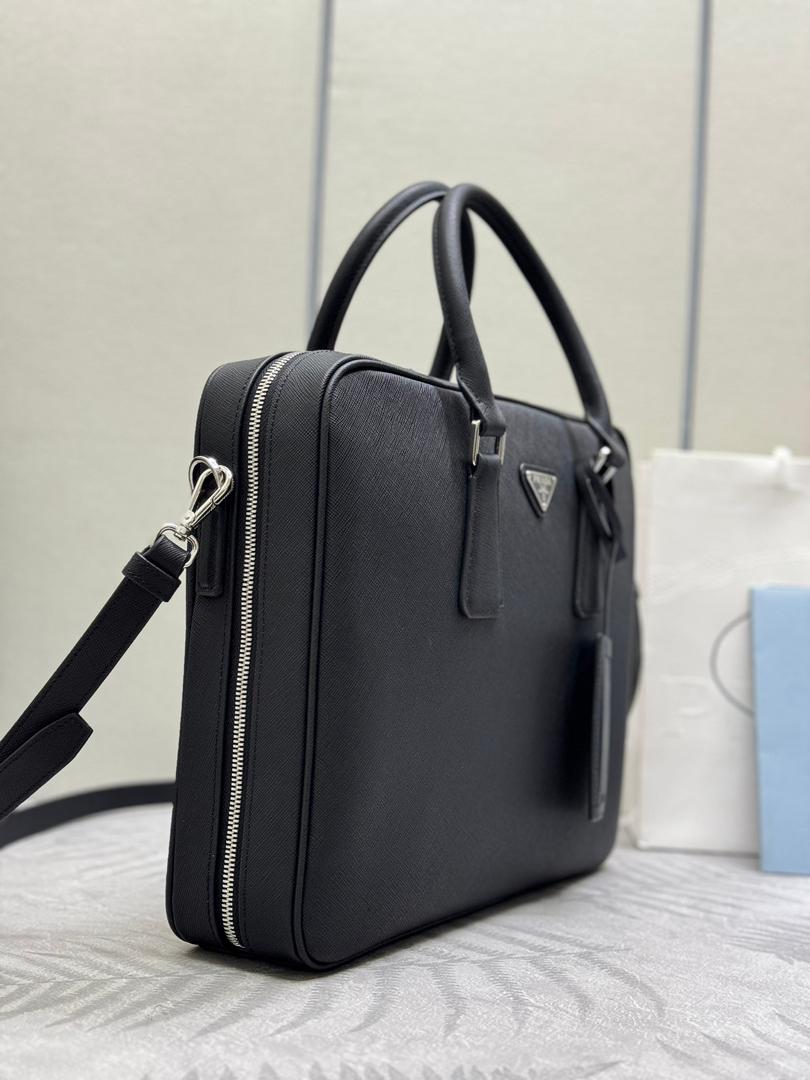 Prada Saffiano Leather Briefcase Black