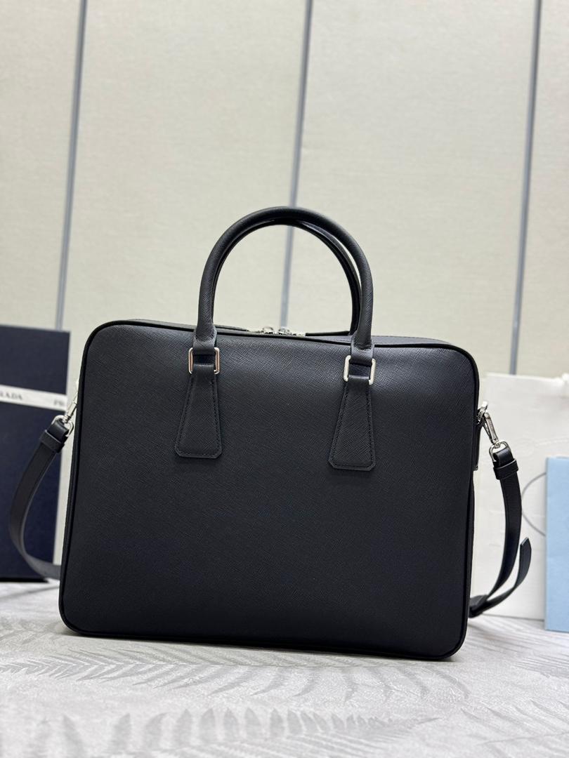 Prada Saffiano Leather Briefcase Black