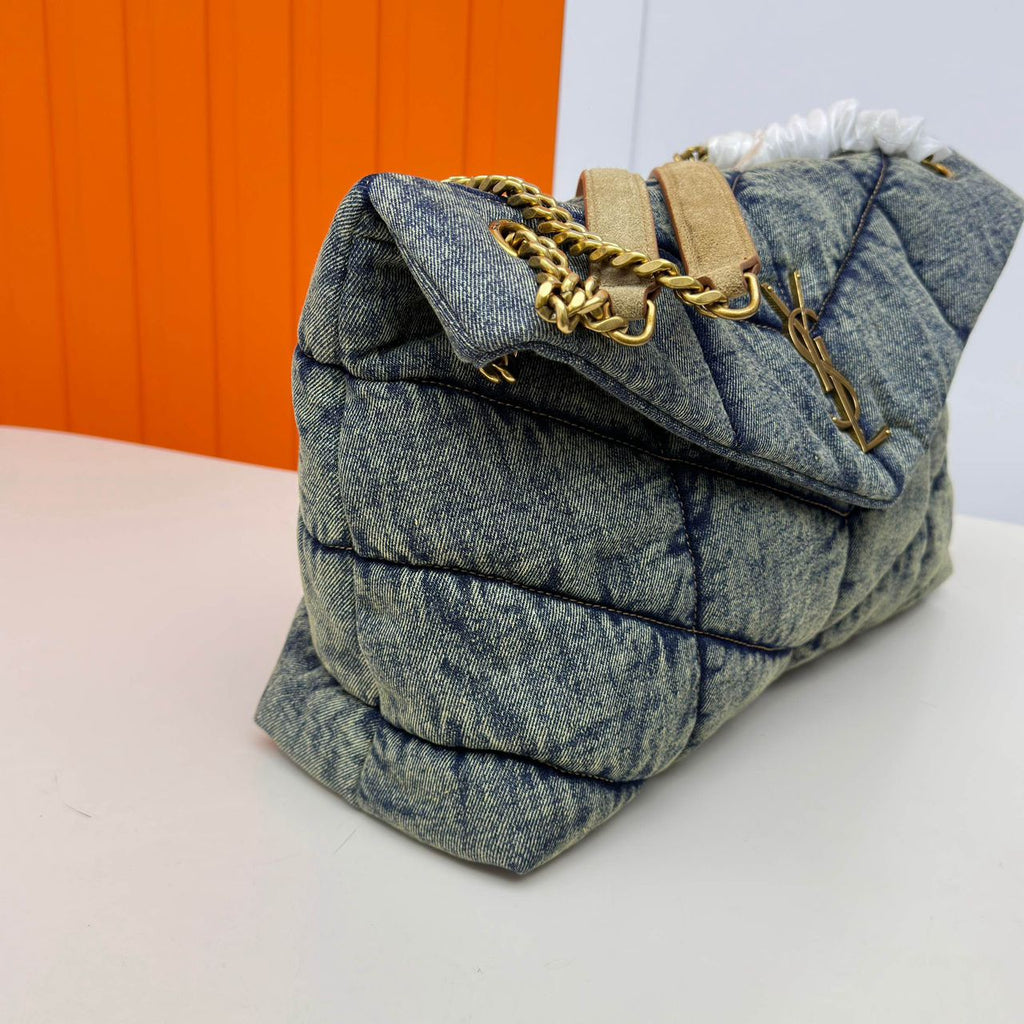 Bolsa Saint Laurent Puffer Denim Small Medium Shoulder Bag