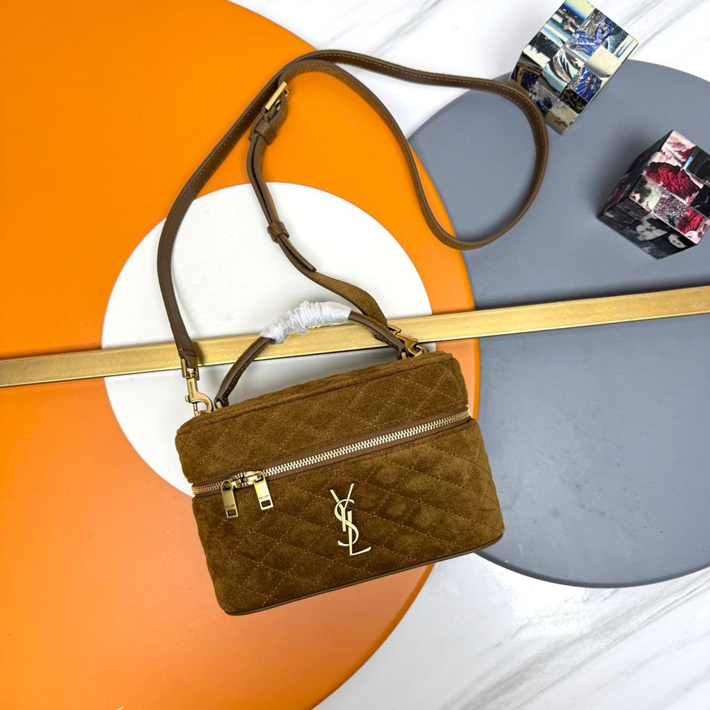 Saint Laurent Vanity Bag (Quilted Suede) .
