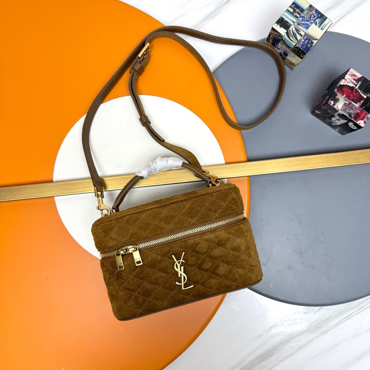 Saint Laurent Vanity Bag (Quilted Suede) .