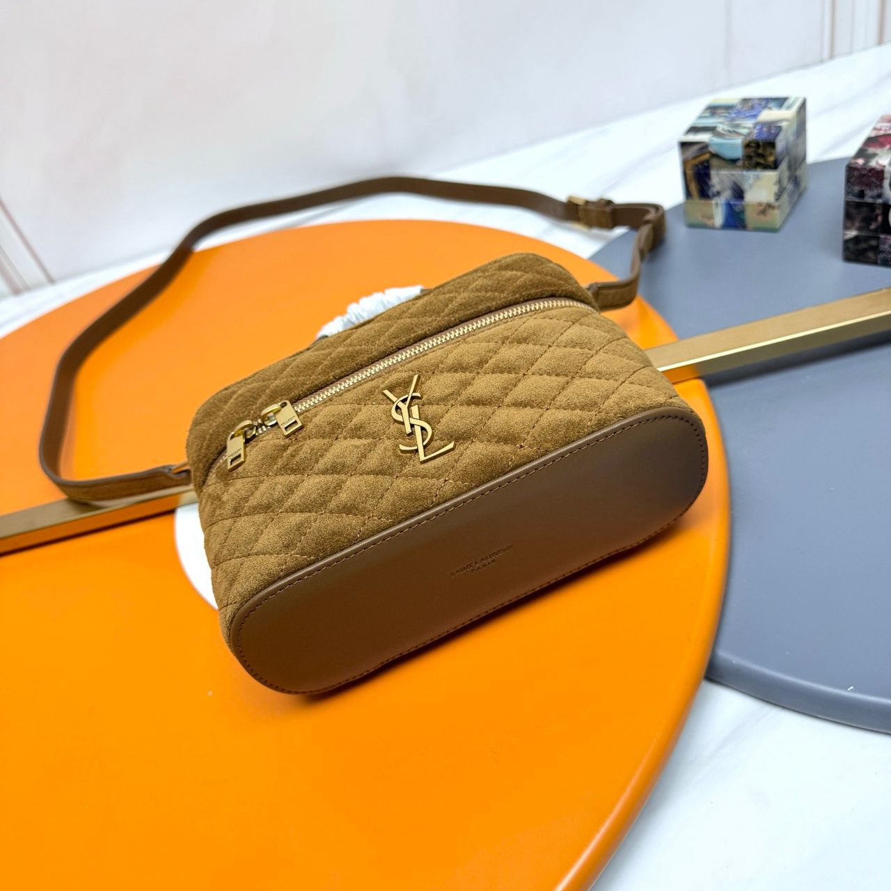 Saint Laurent Vanity Bag (Quilted Suede) .
