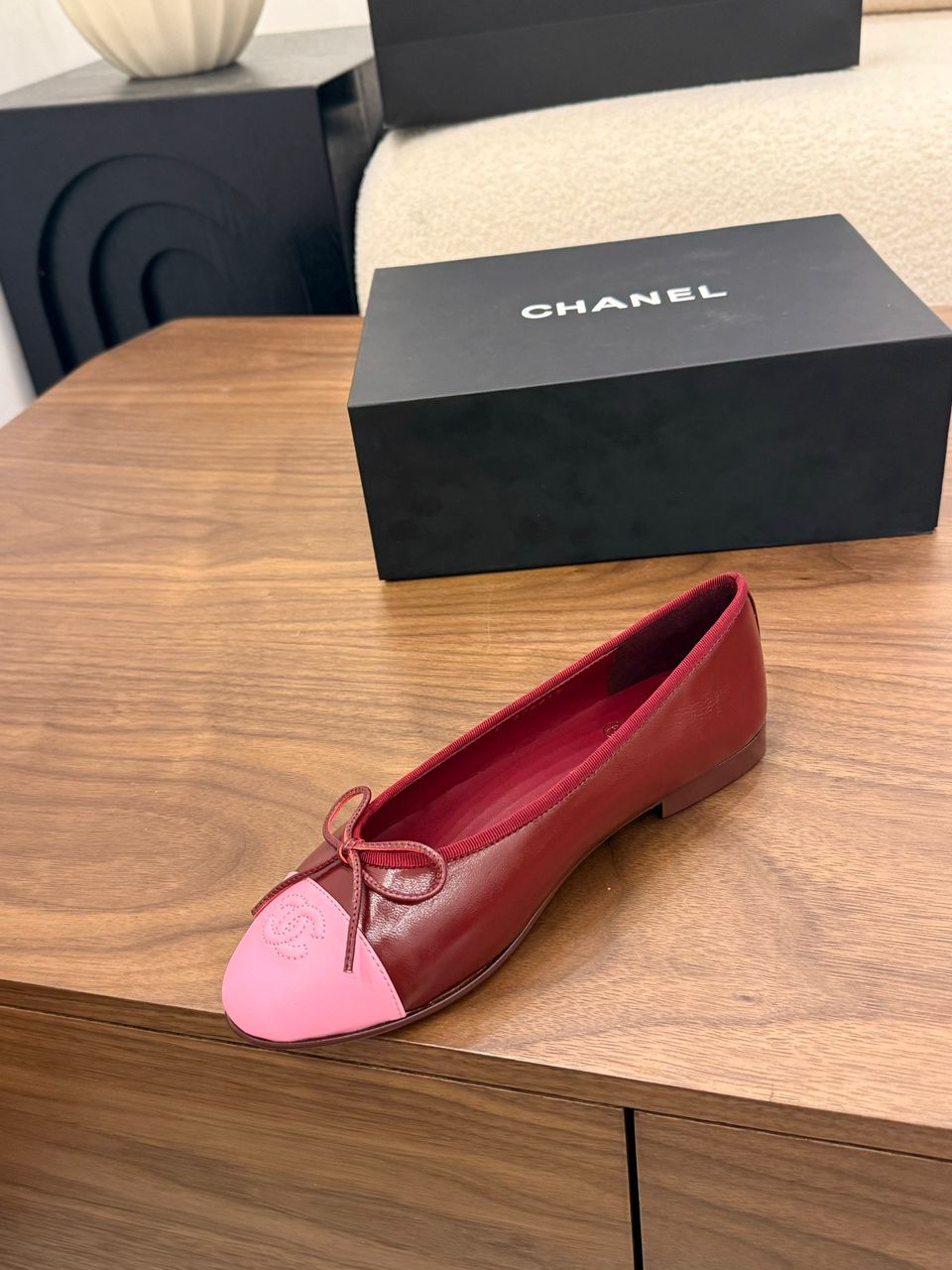 Chanel Cap Toe Ballet Flat Red/Pink .