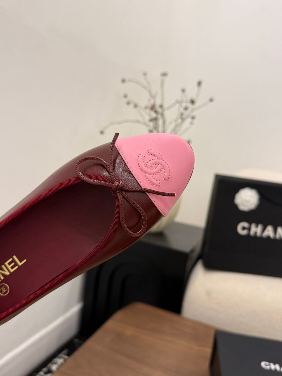 Chanel Cap Toe Ballet Flat Red/Pink .