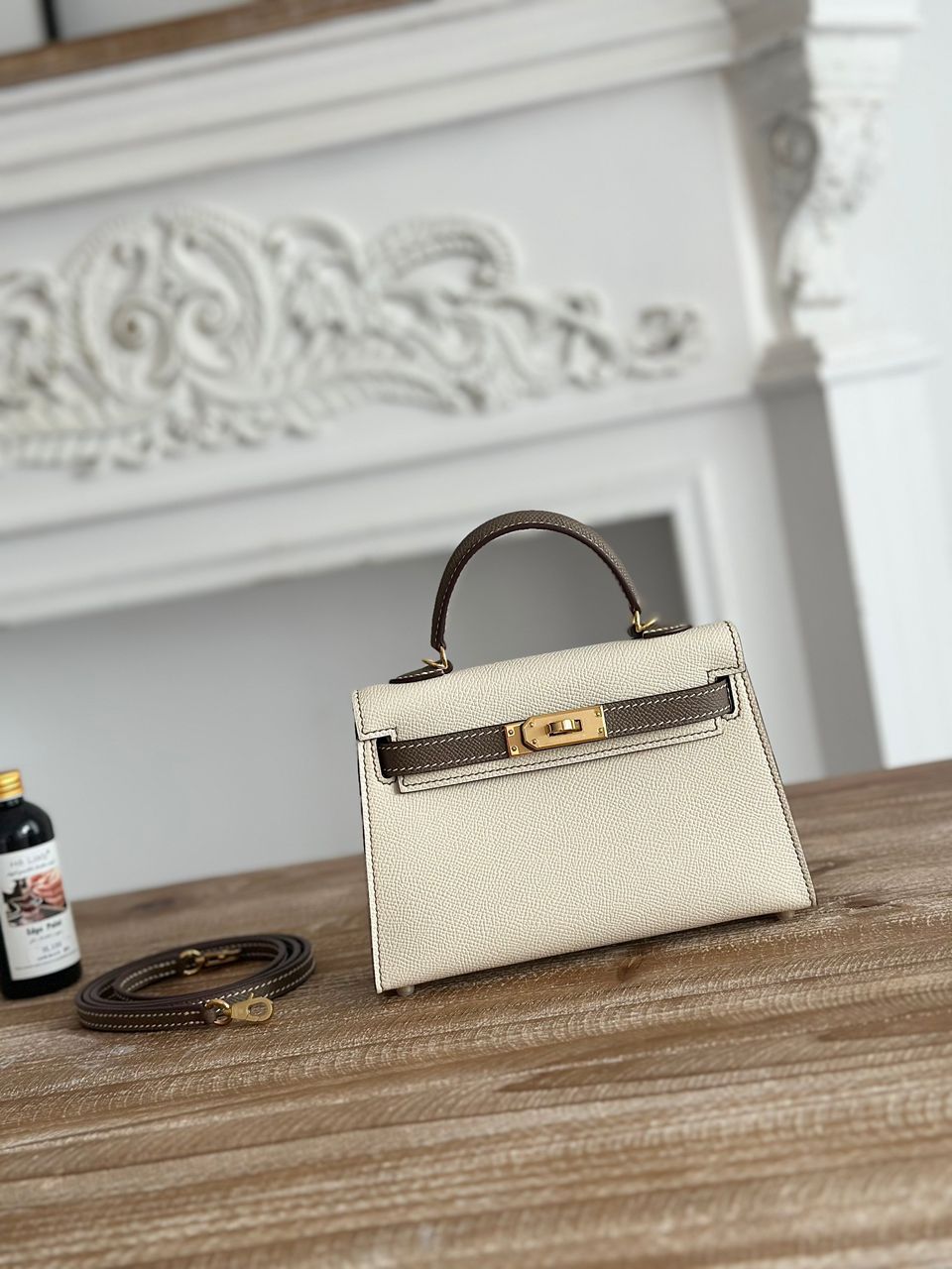 Hermès Kelly Wallet Bicolor Off White  Brown Gold Hardware .