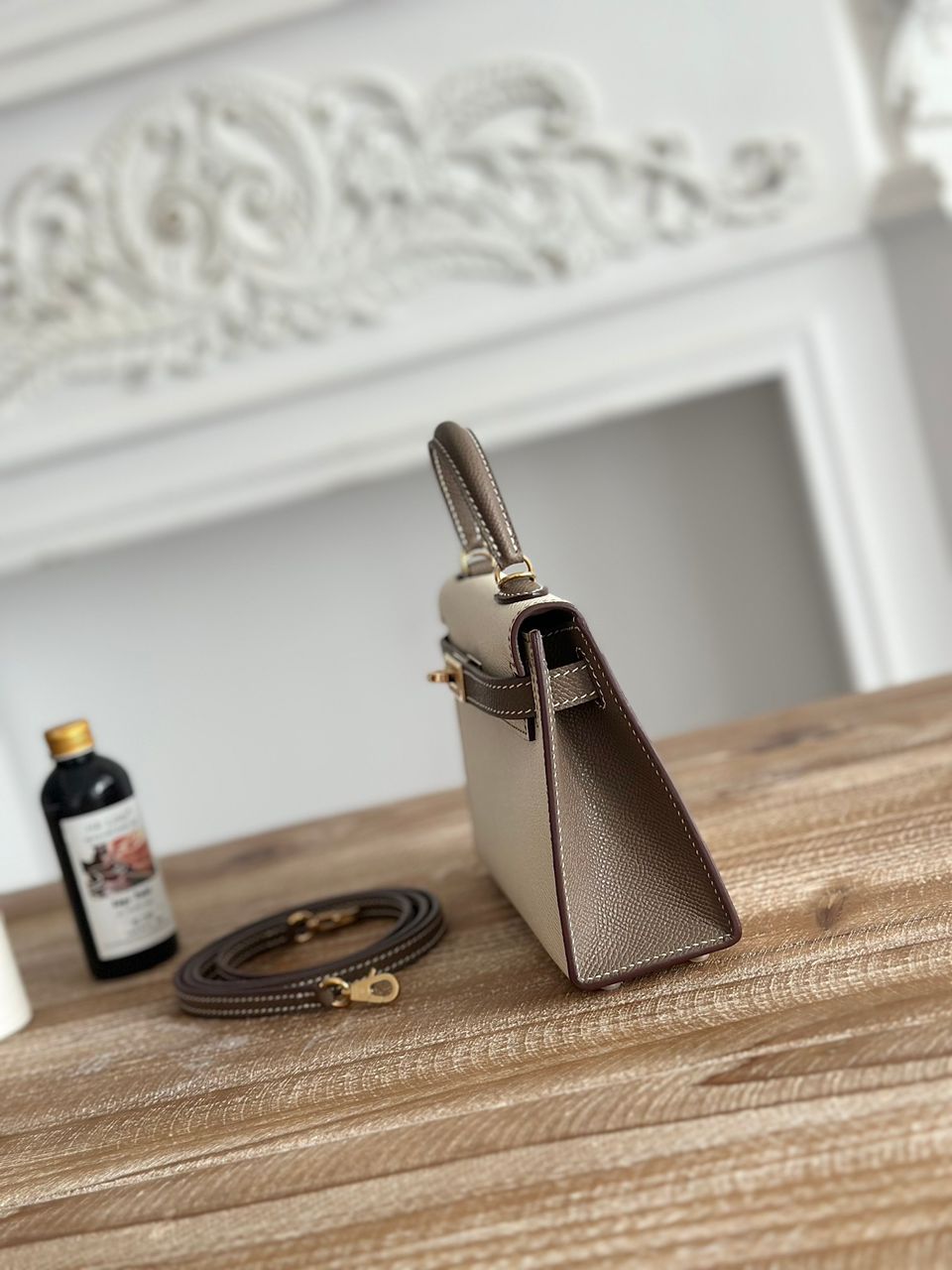 Hermès Kelly Wallet Bicolor Off White  Brown Gold Hardware .