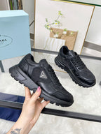 Prada Black Nylon Leather Triangle Logo Sneakers .