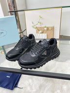 Prada Black Nylon Leather Triangle Logo Sneakers .