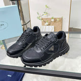 Prada Black Nylon Leather Triangle Logo Sneakers .
