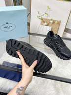 Prada Black Nylon Leather Triangle Logo Sneakers .