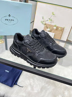 Prada Black Nylon Leather Triangle Logo Sneakers .