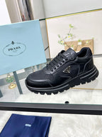 Prada Black Nylon Leather Triangle Logo Sneakers .