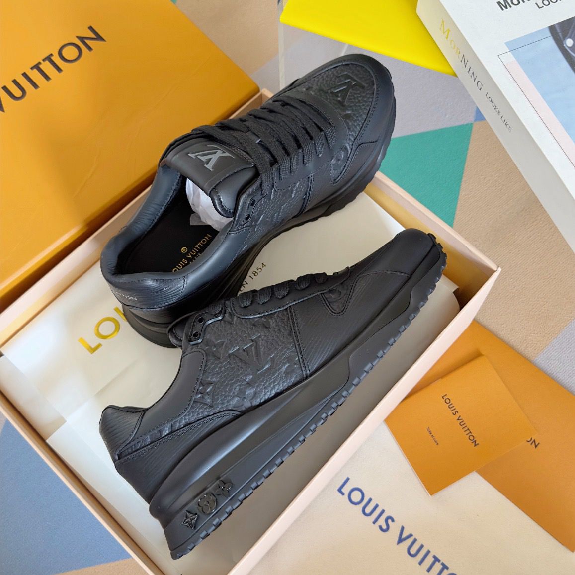 Louis Vuitton Monogram Leather Sneakers Black .