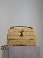 Saint Laurent Niki Medium Raffia Chain Bag Natural Preto .