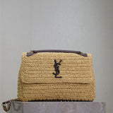 Saint Laurent Niki Medium Raffia Chain Bag Natural Preto .