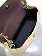 Saint Laurent Niki Medium Raffia Chain Bag Natural Preto .