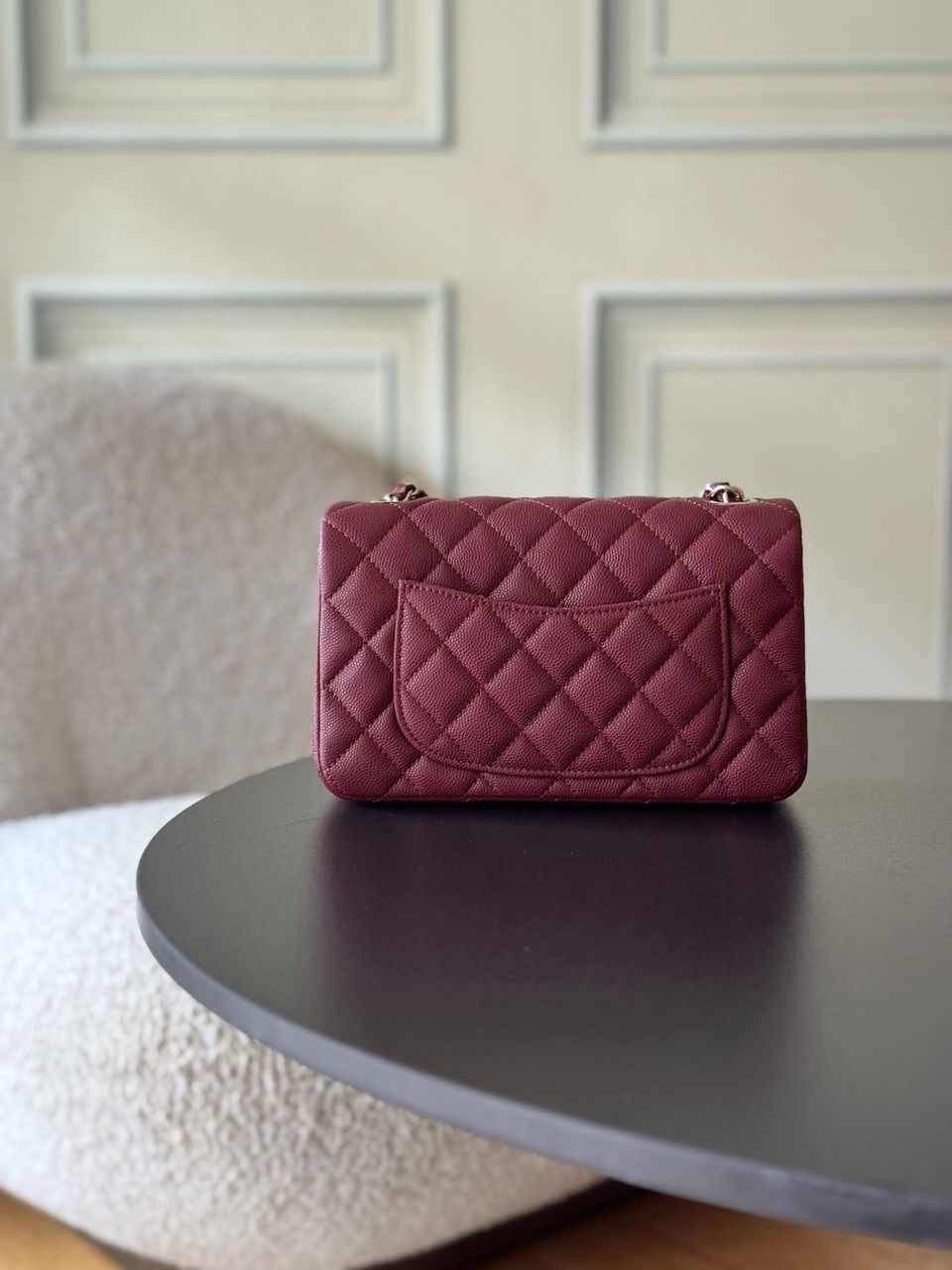 Chanel Matelassé Leather Shoulder Bag Burgundy .