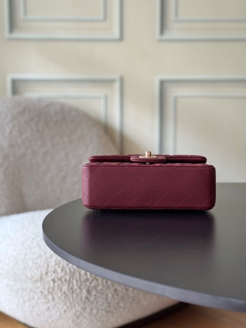 Chanel Matelassé Leather Shoulder Bag Burgundy .