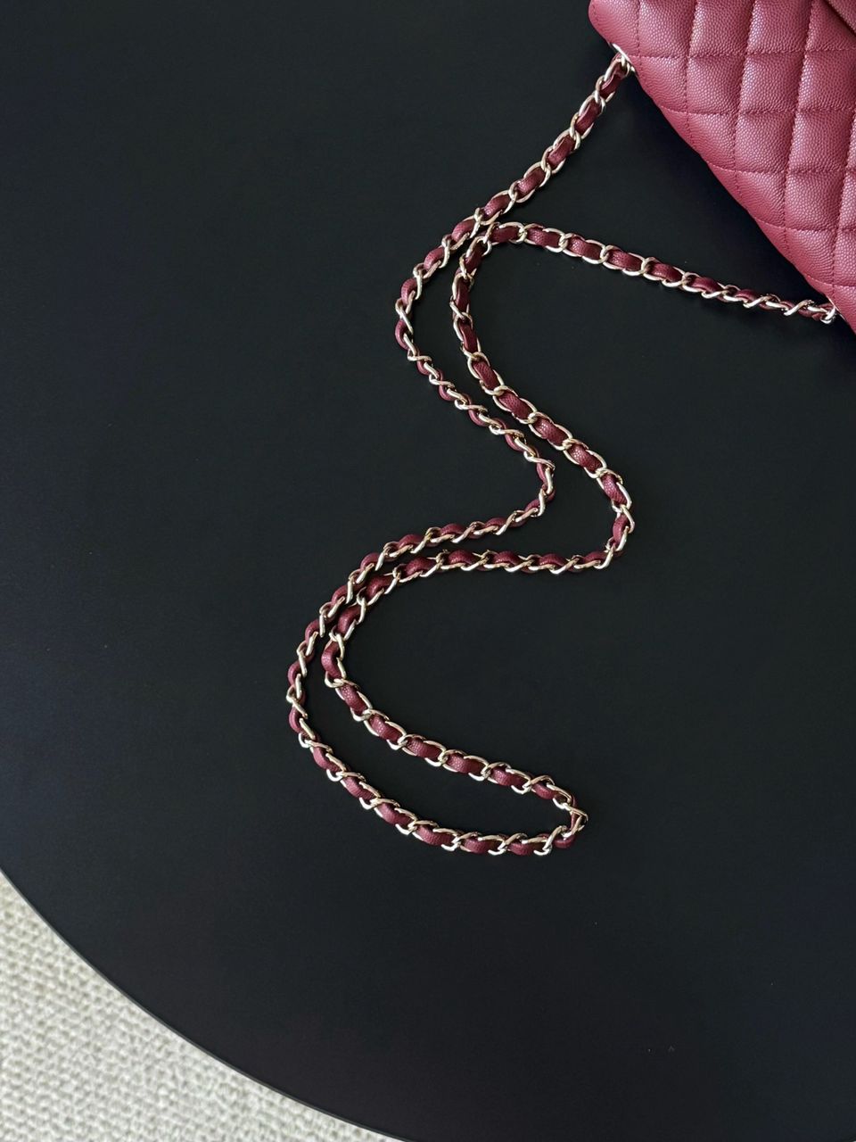 Chanel Matelassé Leather Shoulder Bag Burgundy .