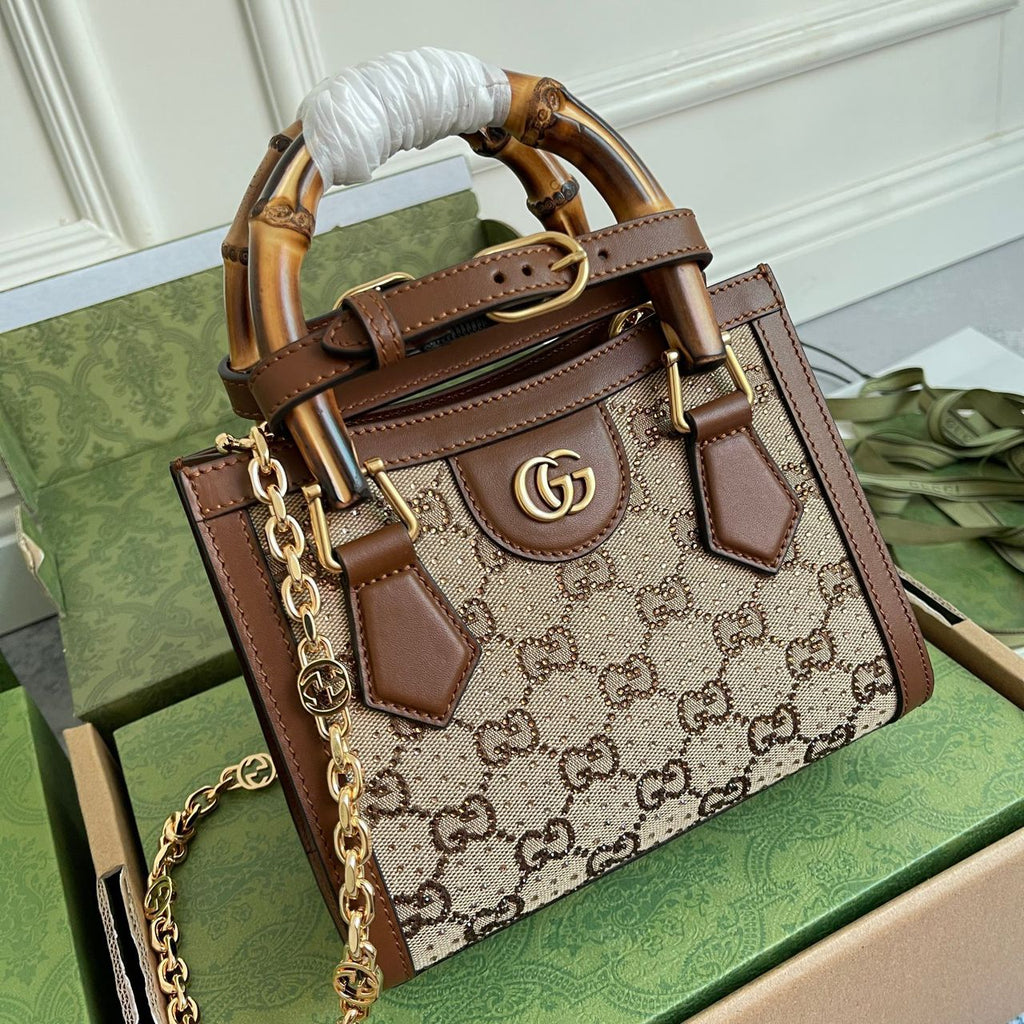 Gucci Diana Jumbo GG Tote Bag Small Camel/Ebony