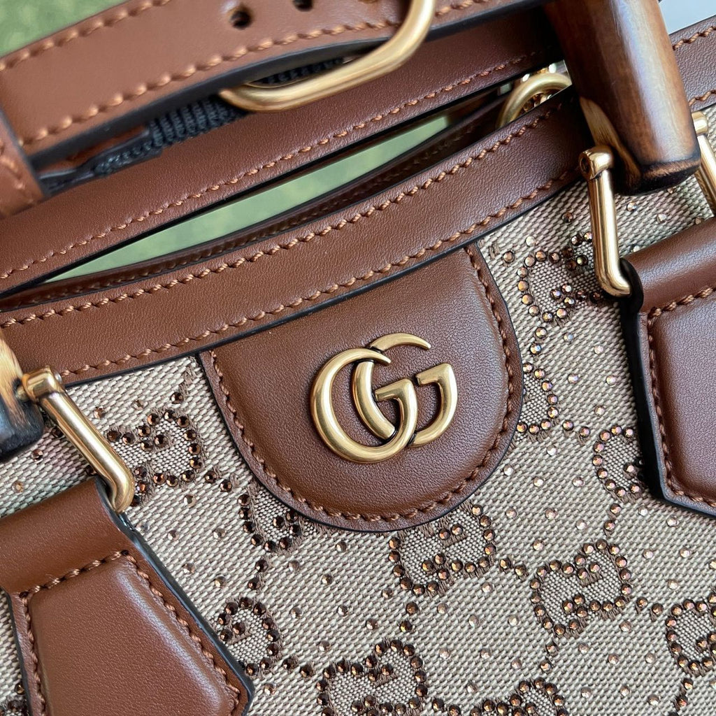 Gucci Diana Jumbo GG Tote Bag Small Camel/Ebony