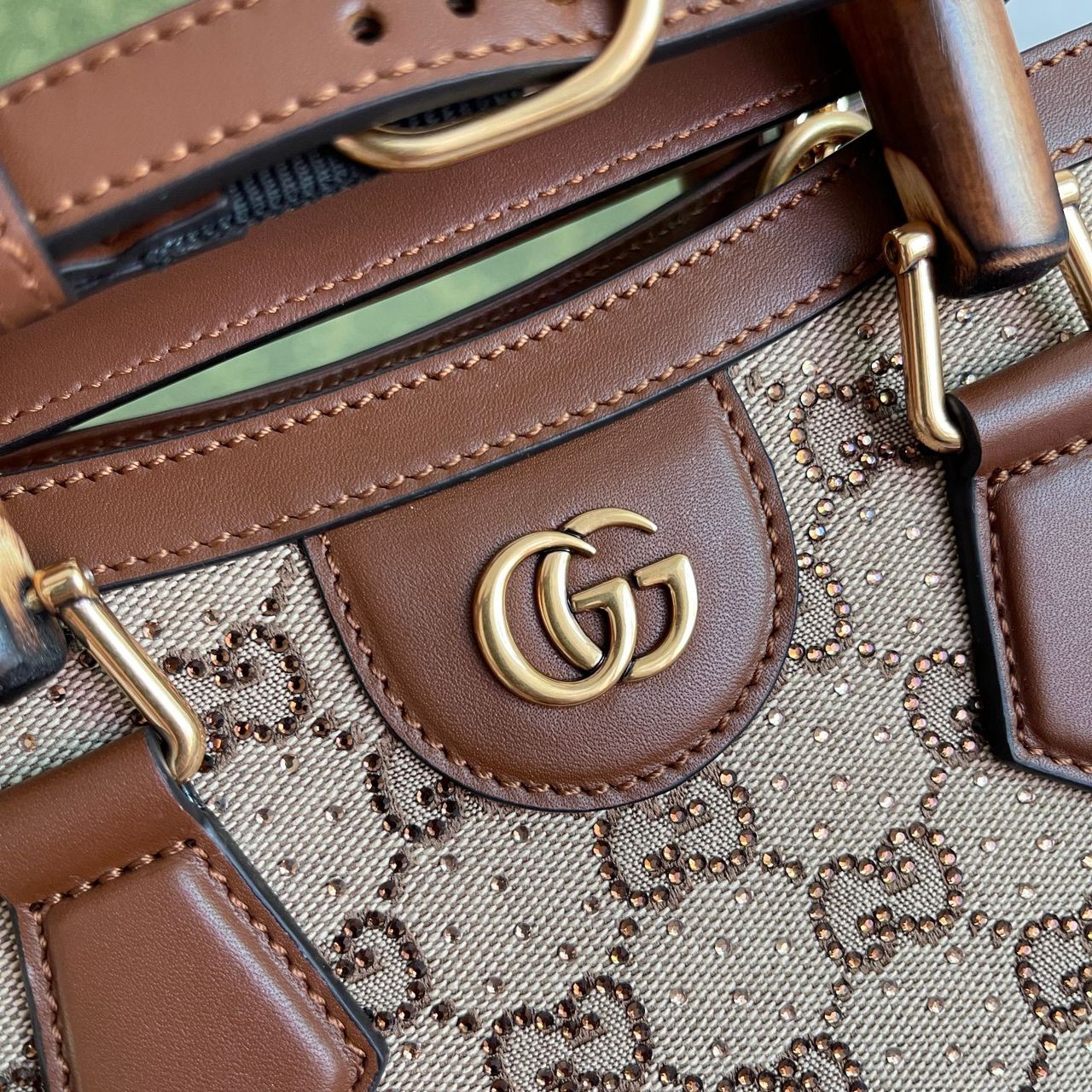 Gucci Diana Jumbo GG Tote Bag Small Camel/Ebony
