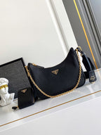 Bolsa Prada Chain Shoulder Bag Couro Preto .