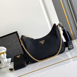 Bolsa Prada Chain Shoulder Bag Couro Preto .