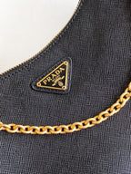 Bolsa Prada Chain Shoulder Bag Couro Preto .