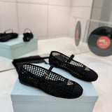 Prada Crochet Mesh Mary Jane Flats Black .