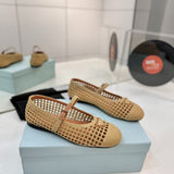 Prada Mary Jane Knit Mesh Flat Bege .